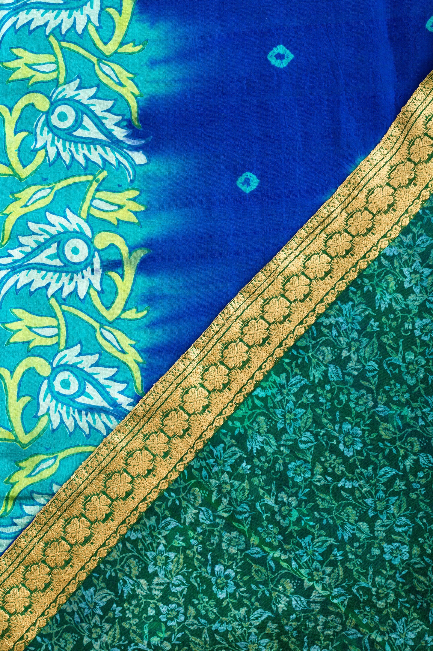 Dvaya Silk Scarf, Emerald green & Royal Blue, House of Bilimoria