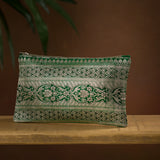 Luxury Upcycled Brocade Sari Clutch Purse, Emerald Green