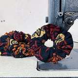 Black Printed Cotton Scrunchie