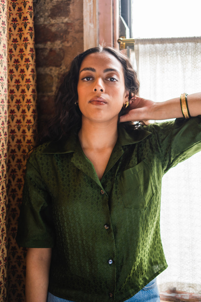 Archway Shirt: Bottle Green Saree House of Bilimoria