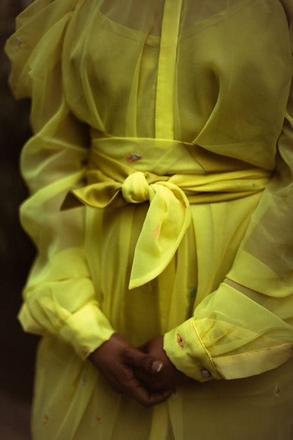Yellow Chiffon Shirt Dress - House of Bilimoria